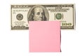 Hundred Dollar Bill With Pink Postit Note Royalty Free Stock Photo