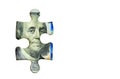 Hundred Dollar Bill Portrait Seen through a Jigsaw Puzzle Opening Royalty Free Stock Photo