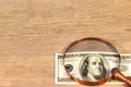 Hundred dollar bill under a magnifying glass, XXXL Royalty Free Stock Photo