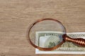 Hundred dollar bill under a magnifying glass, XXXL Royalty Free Stock Photo