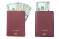 Hundred dollar bills blank passport, isolated Royalty Free Stock Photo