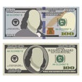 Hundred dollar bills in new and old design from the front side. 100 US dollars banknotes. Vector illustration of USD on Royalty Free Stock Photo