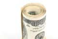 Hundred dollar bills rolled up with rubberband Royalty Free Stock Photo