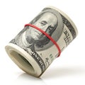 Hundred dollar bills rolled up with rubberband Royalty Free Stock Photo