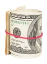 Hundred dollar bills rolled up with rubberband Royalty Free Stock Photo