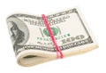 Hundred dollar bills rolled up with rubberband Royalty Free Stock Photo