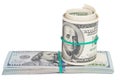 Hundred dollar bills rolled up with rubberband Royalty Free Stock Photo