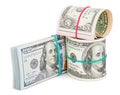 Hundred dollar bills rolled up with rubberband Royalty Free Stock Photo