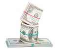 Hundred dollar bills rolled up with rubberband Royalty Free Stock Photo