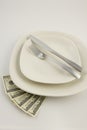 Hundred dollar bills under a plate Royalty Free Stock Photo