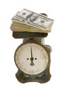 Hundred Dollar Bills Weigh on Antique Scale Royalty Free Stock Photo