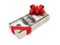 Hundred dollar pack tied red ribbon with bow