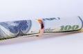 Hundred dollars in the golden wedding ring Royalty Free Stock Photo