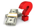 Hundred dollars pack with red question mark Royalty Free Stock Photo