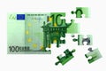 Hundred euro banknote jigsaw puzzle on white background