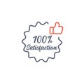 Hundred percent Satisfaction thumb up wavy border sticker, tag, label, sign, icon. Stock vector illustration isolated on white Royalty Free Stock Photo