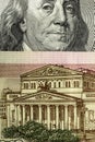 Hundred rubles and one hundred dollars. close up Royalty Free Stock Photo