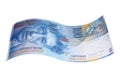 Hundred Swiss francs banknote on white background closeup