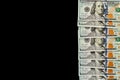 Hundred us dollar bills money cash border on black board background Royalty Free Stock Photo