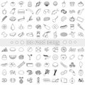 Hundred various food and drink outline icons big set eps10