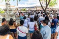 Hundreds of Catholics attend the outdoor mass on the traditional first Friday of 2023 at Senhor do Bonfim church