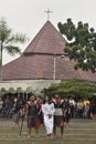 Hundreds of Catholics do Procession of the Cross in St. Paul`s Church Weather Semarang, Friday, April 14, 2017, In the way of the