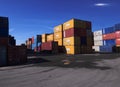 Hundreds of containers stacked on piles