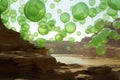 Hundreds of green balloons fly around Al-Ula in Saudi Arabia