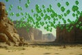 Hundreds of green balloons fly around Al-Ula in Saudi Arabia