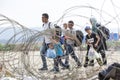 Hundreds of immigrants are in a wait at the border between Greec Royalty Free Stock Photo