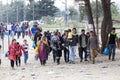 Hundreds of immigrants are in a wait at the border between Greec Royalty Free Stock Photo