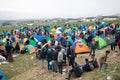 Hundreds of migrants and refugees gathered outside of a refugee camp in Diavata Royalty Free Stock Photo