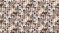 Hundreds of multiracial people crowd portraits headshots collection, collage mosaic. Many lot of multicultural different