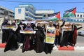 Hundreds of Palestinians holding anti-annexation banners gather to protest against the Israel`s annexation plan of the Jordan Vall