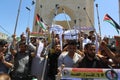 Hundreds of Palestinians holding anti-annexation banners gather to protest against the Israel`s annexation plan of the Jordan Vall