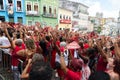 Hundreds of people are seen praying during a tribute to Santa Barbara in Pelourinho, city of Salvador, Bahia