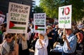 Protest messages at the Gaza: Stop The Massacre rally in Whitehall, London, UK.