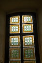 HUNEDOARA, ROMANIA:Open window. View of the beautiful summer landscape, view from the castle Corvin Castle