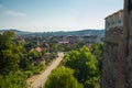 HUNEDOARA, ROMANIA: View of the beautiful summer landscape, view from the castle Corvin Castle, Hunyadi Castle or Hunedoara Castle