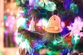 Christmas decorations hung on the Christmas tree. Royalty Free Stock Photo