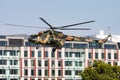 Hungarian Air Force Mil Mi-17 701 transport helicopter display over Danube river in Budapest downtown Royalty Free Stock Photo