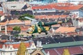 Hungarian Air Force Mil Mi-17 704 transport helicopter flying over Danube river in Budapest downtown Royalty Free Stock Photo