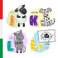 Hungarian alphabet. Sheep, Dog, Horse, Hole. Vector letters and characters.