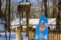 Hungarian banyard exhibit in Szeged Zoo in winter