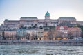 Hungarian buildings along Danube river at sunset, Budapest - Hungary