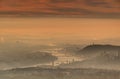 Budapest and Danube river in glowing winter morning mist Royalty Free Stock Photo