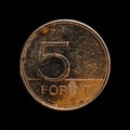 Hungarian coin over a black background