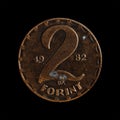 Hungarian coin over a black background