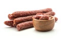 Hungarian dry sausage pepperoni isolated on white