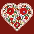 Hungarian embroidery heart with lace edge Royalty Free Stock Photo